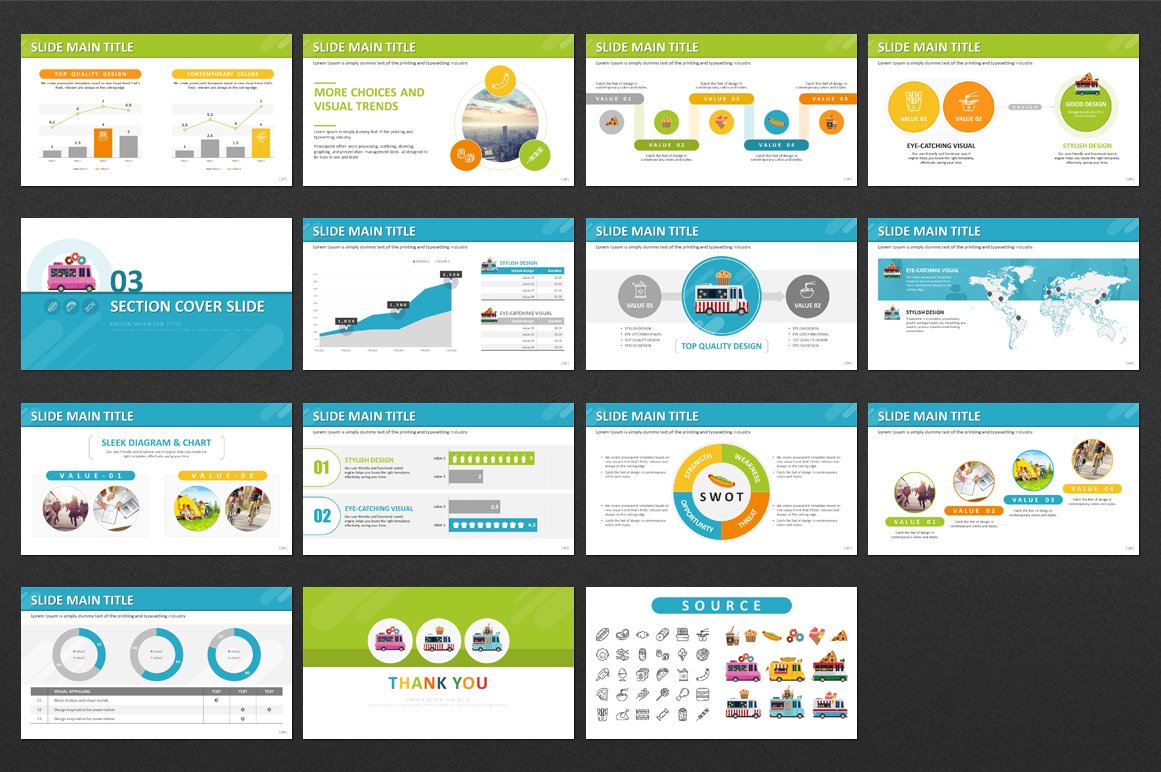 Template includes vivid infographics and charts.