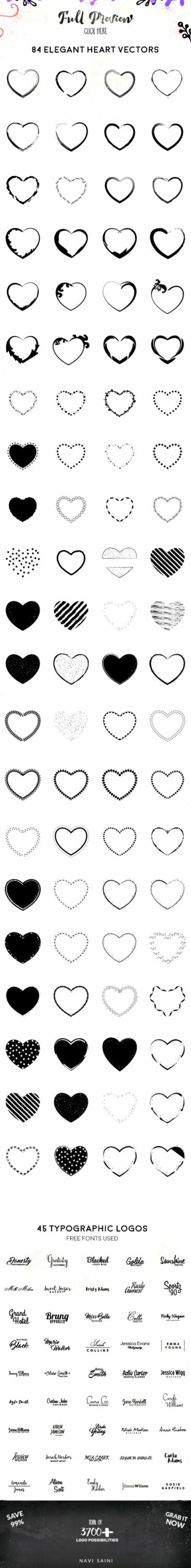 Heart vectors in black and white.
