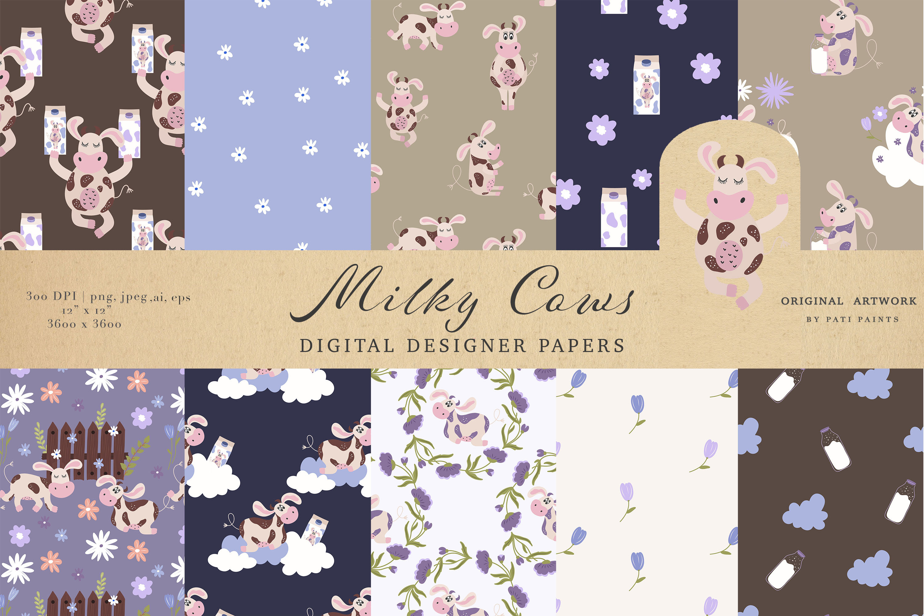 Milky Cows Cute Illustrations patterns.