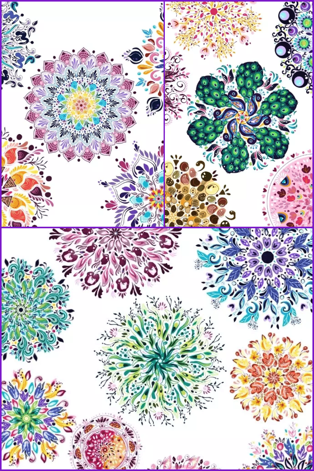 Collage with colorfull mandalas.