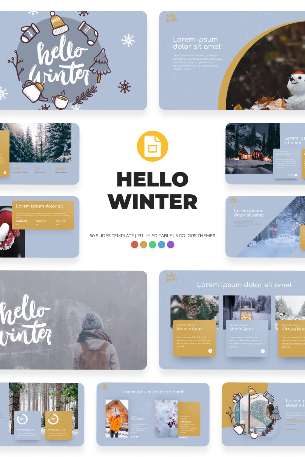Hello Winter Google Slides Theme.
