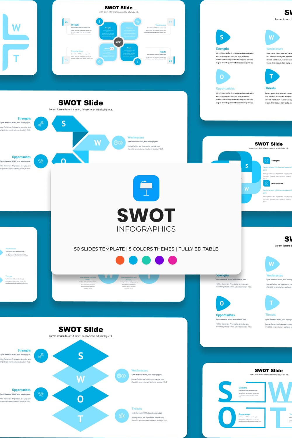 Blue SWOT Keynote Template: 50 Slides.