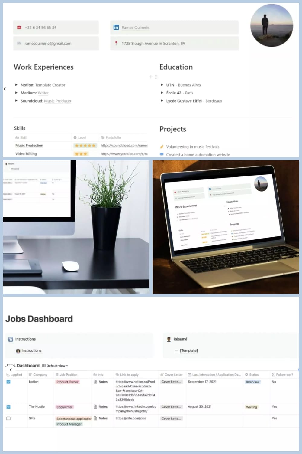 Collage with screenshots of resume dashboards.