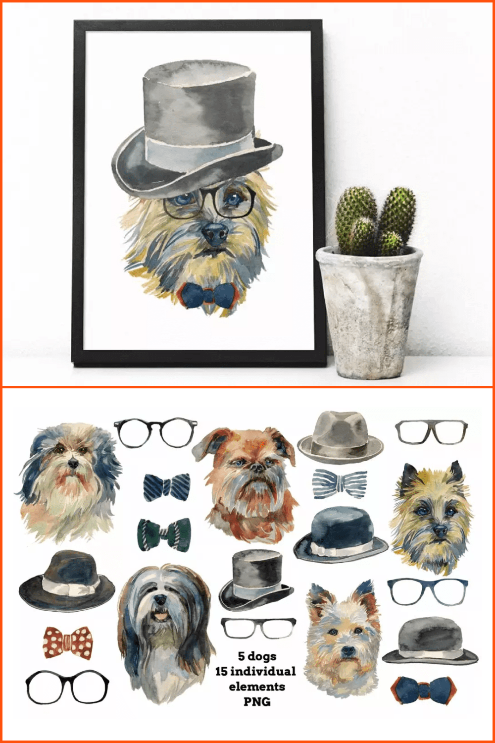 Hipster Dogs Watercolor Set.
