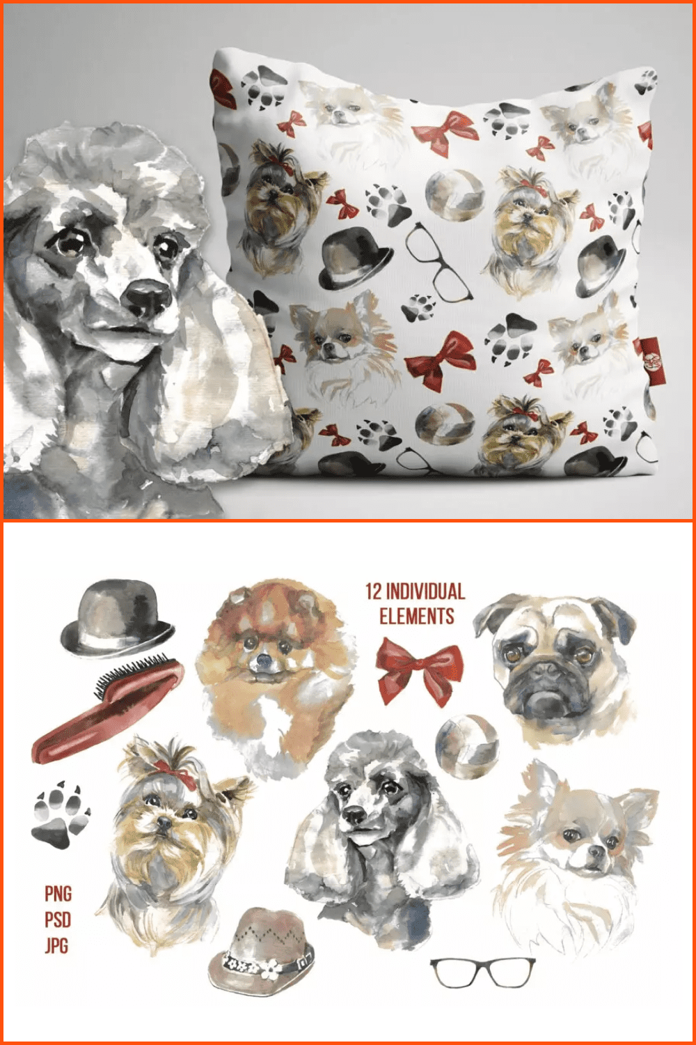 Cute Dogs Watercolor Set.