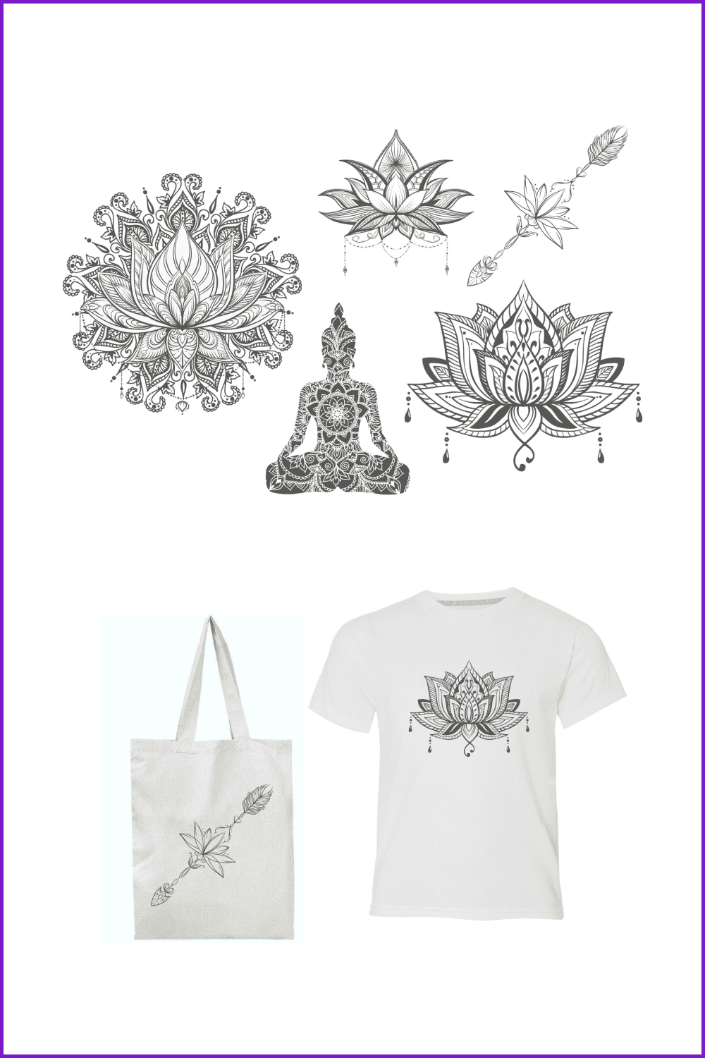 Grey mandala images with simple lines.