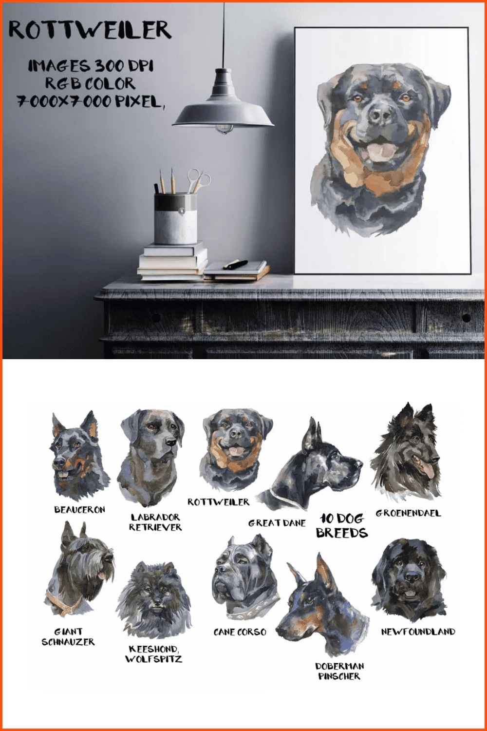 “The best black dogs” Watercolor Set.