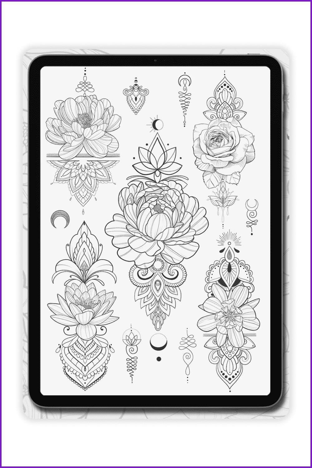 Grey sacred symbols for mandala and tatoo design.