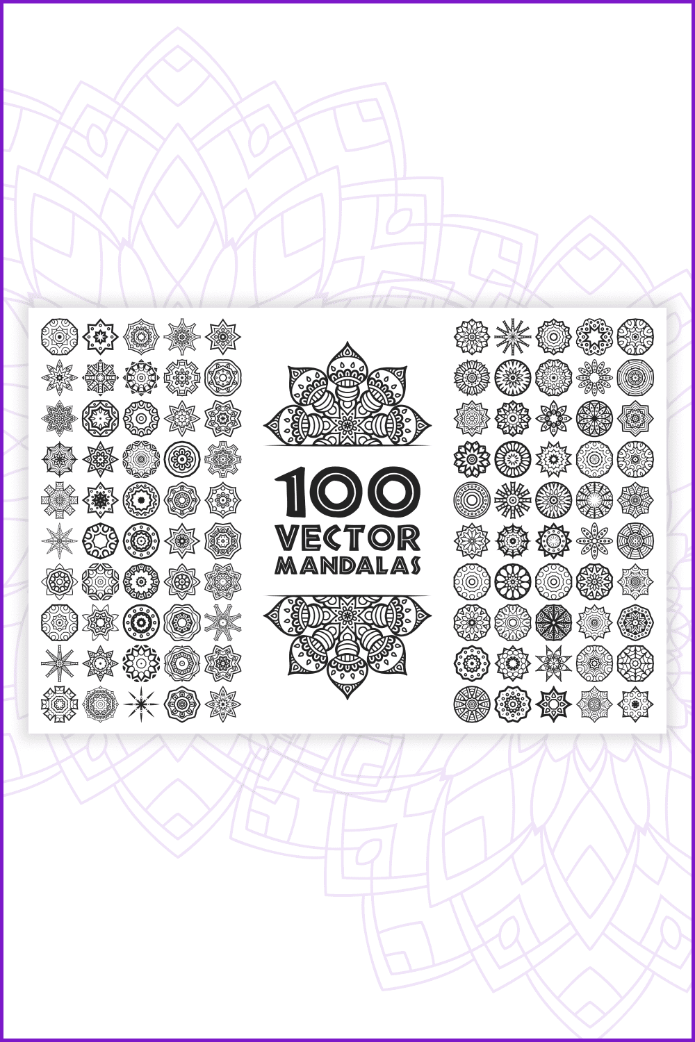 Collage with a 100 pictures of mandalas.