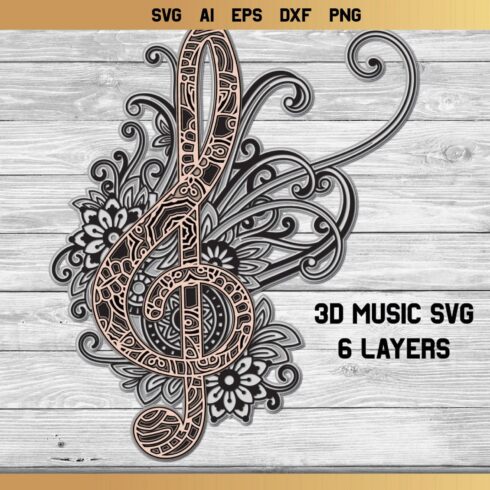 3d Layered Treble Clef SVG | Music Notes SVG | Cut File.