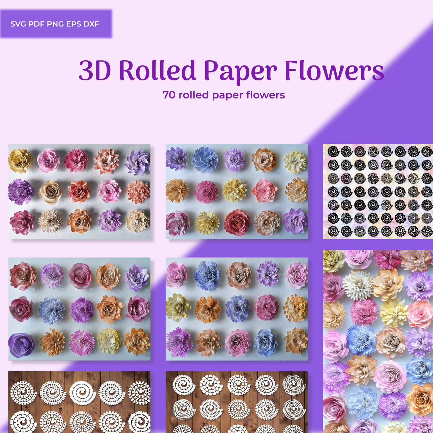 3D Rolled Paper Flowers SVG main cover.