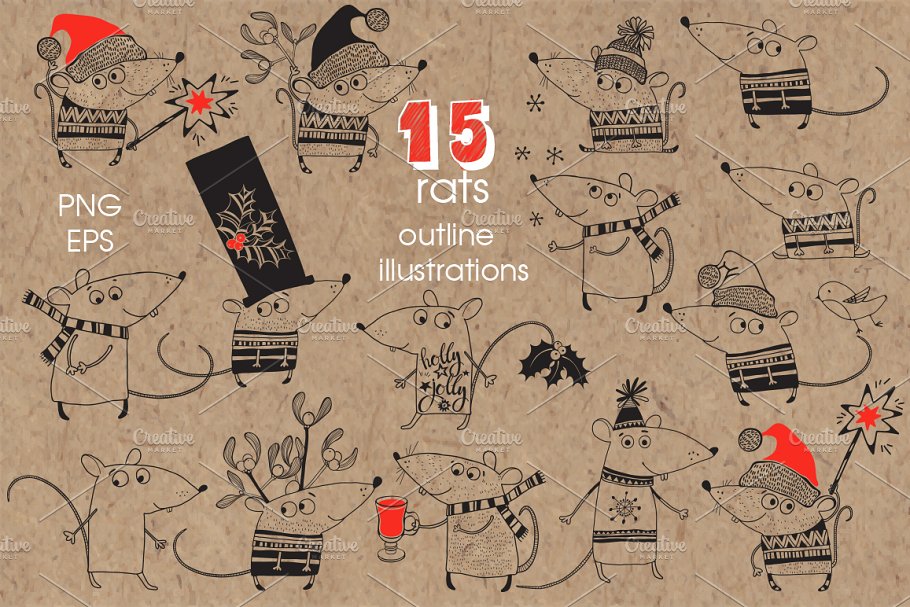 You will get 15 outline rats illustrations.
