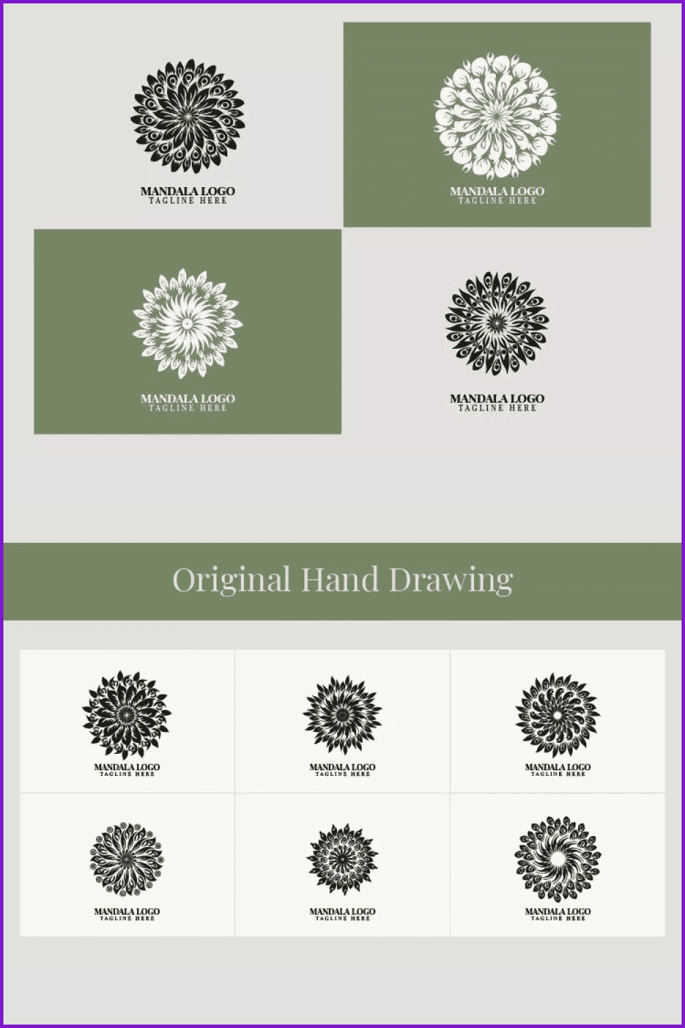 Modern execution of the mandala. Here are some options for your logo.
