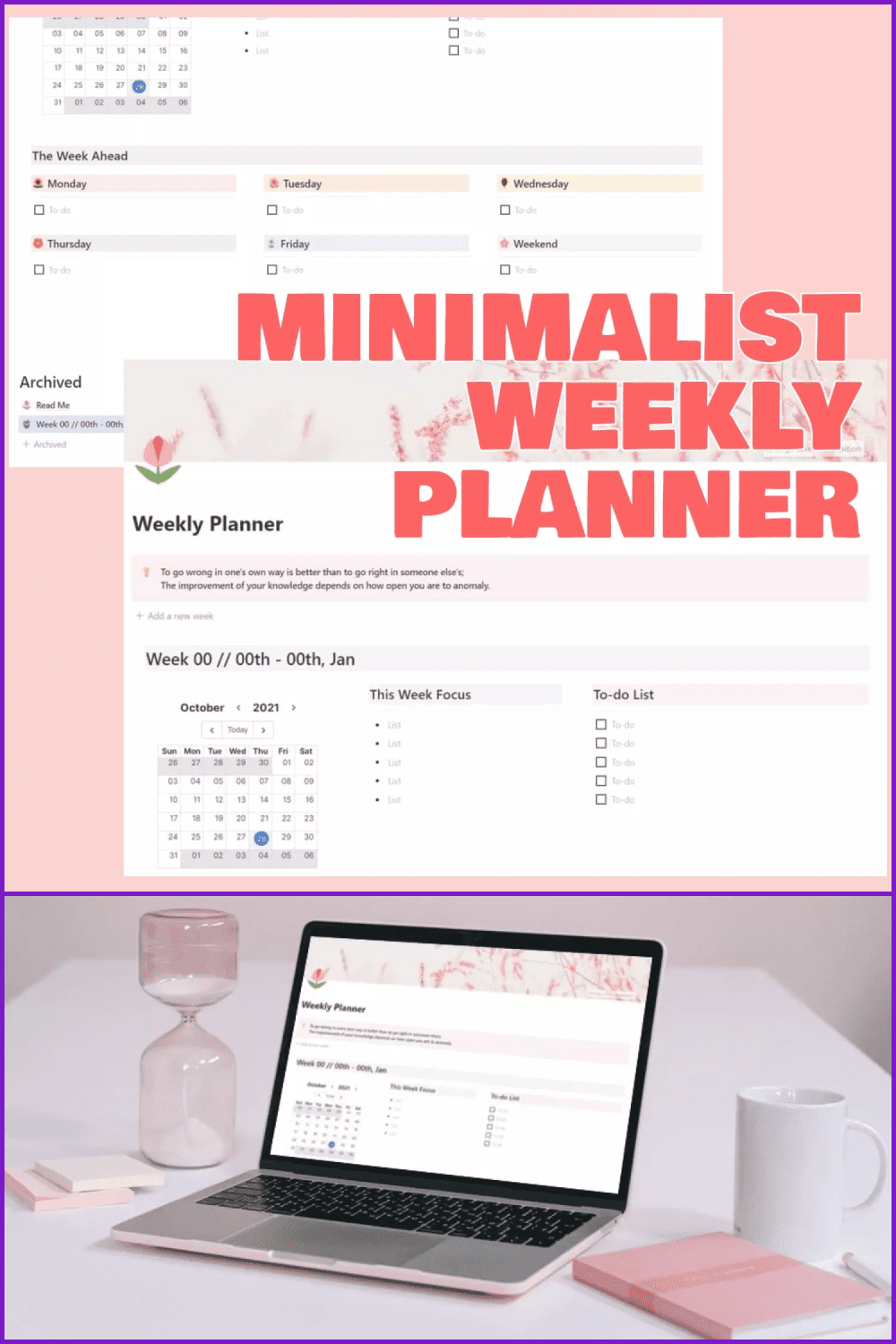 Minimalist Weekly Planner (Notion weekly planner templates).