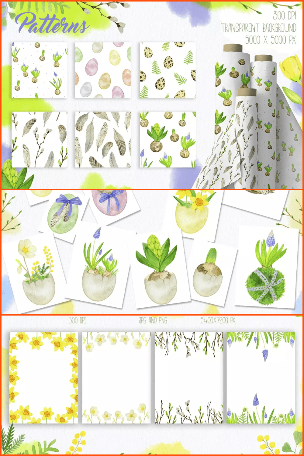 Rustic Easter Watercolor Set.