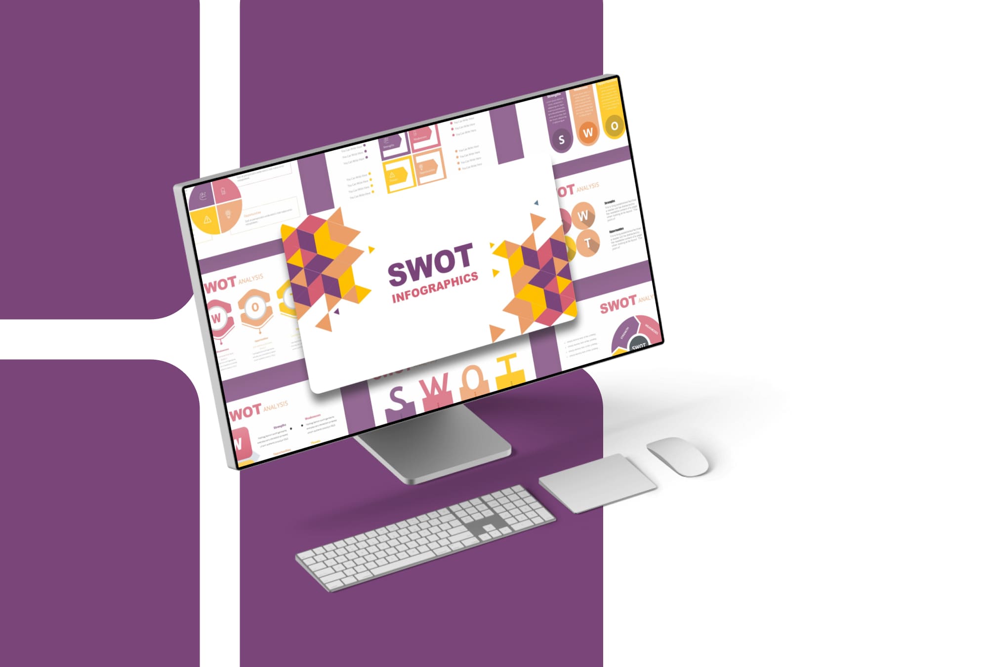 Purple SWOT Presentation: 50 Slides PPTX, KEY, Google Slides - desktop.