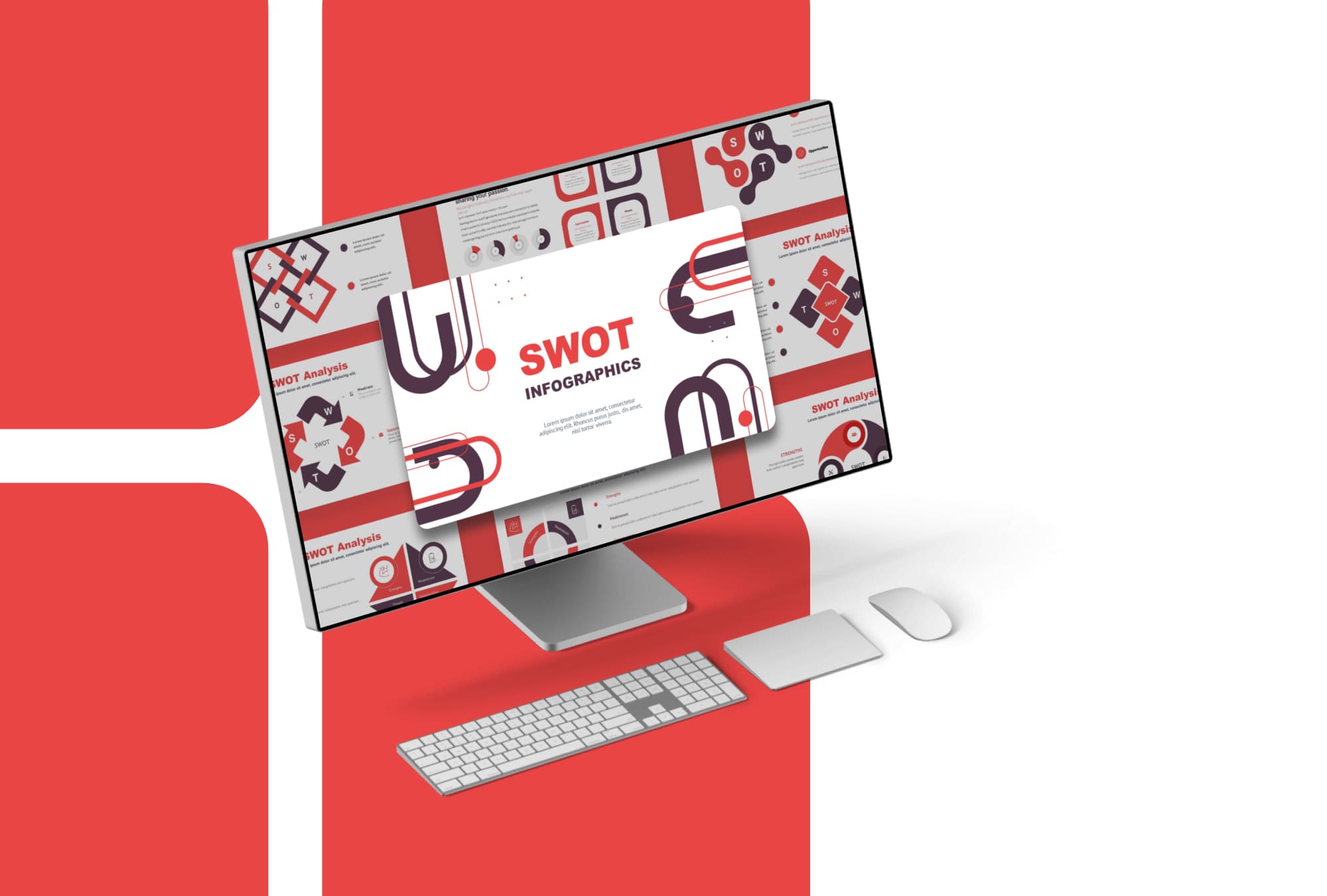 Red SWOT Presentation: 50 Slides PPTX, KEY, Google Slides - desktop.