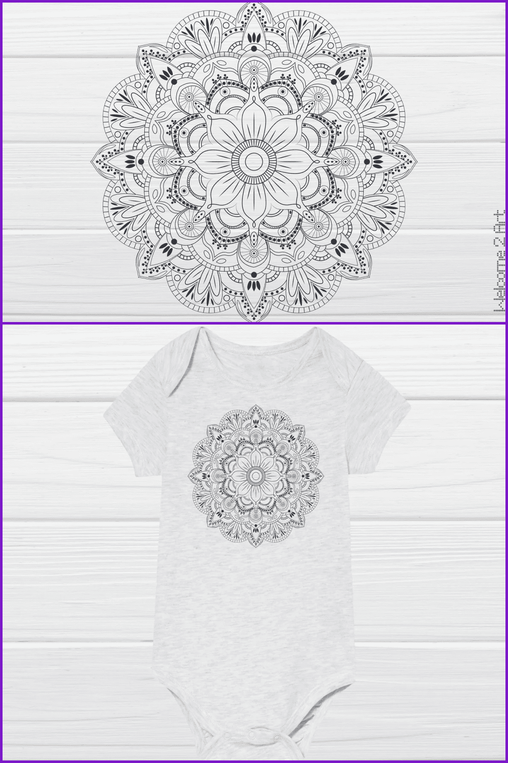 Gray mandala with drawings of flowers and dots. Looks smart and festive.