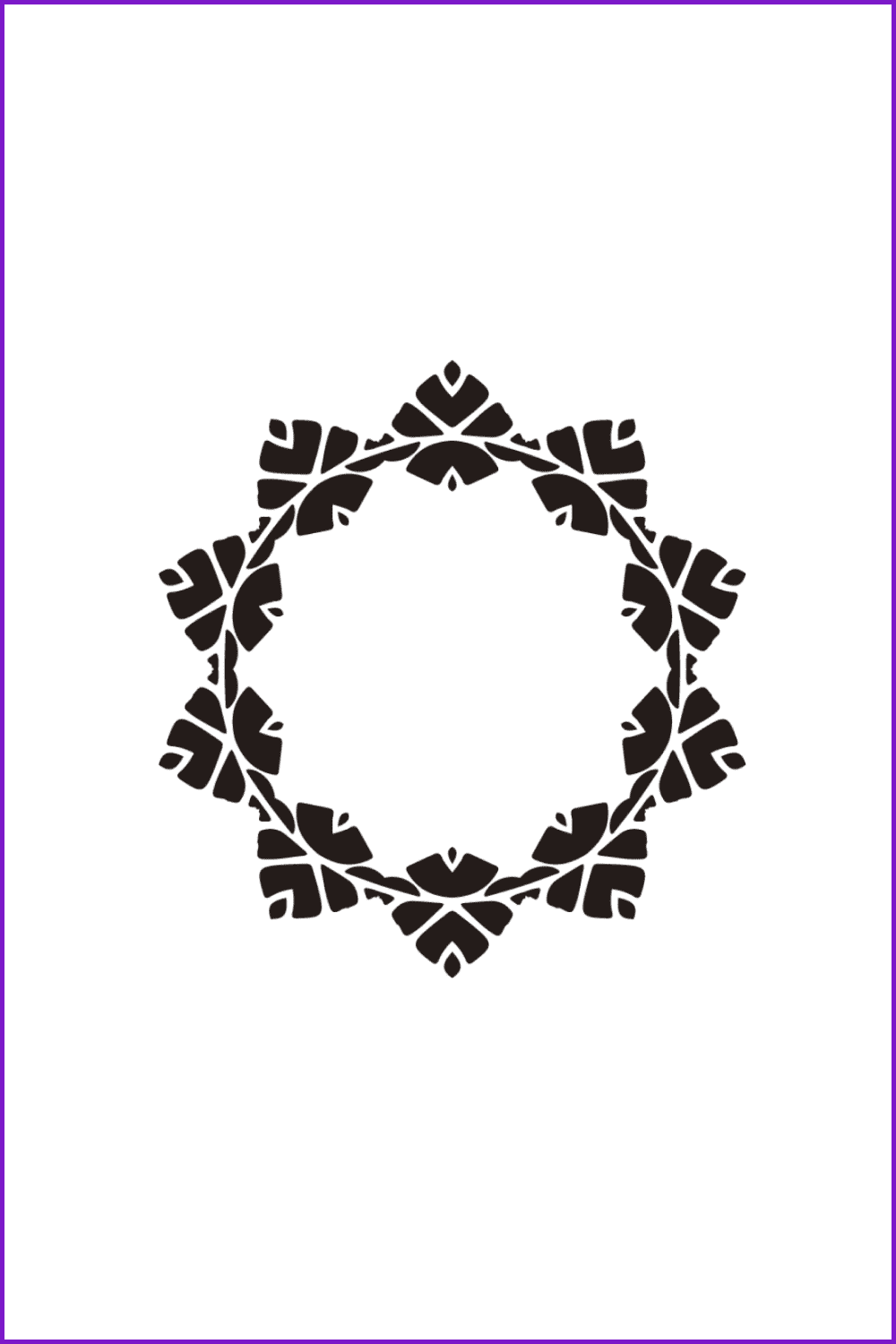 Black mandala on a white background.