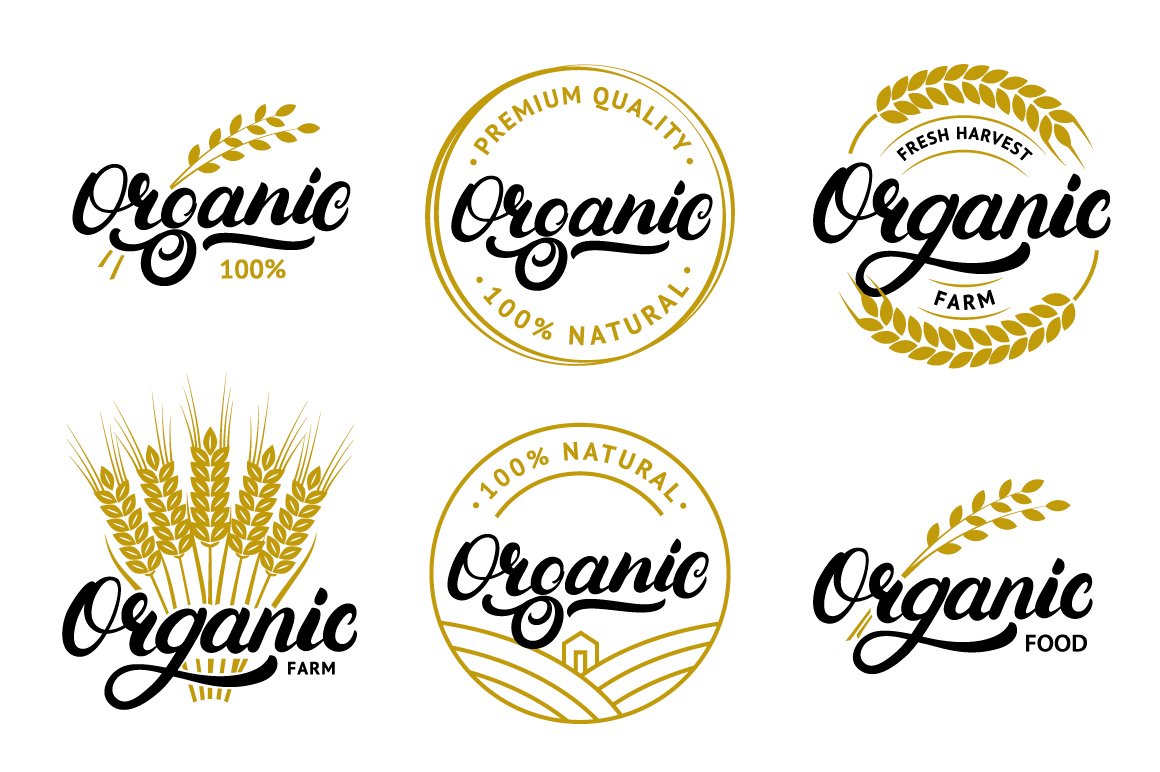 Variants of golden logos in different shapes.