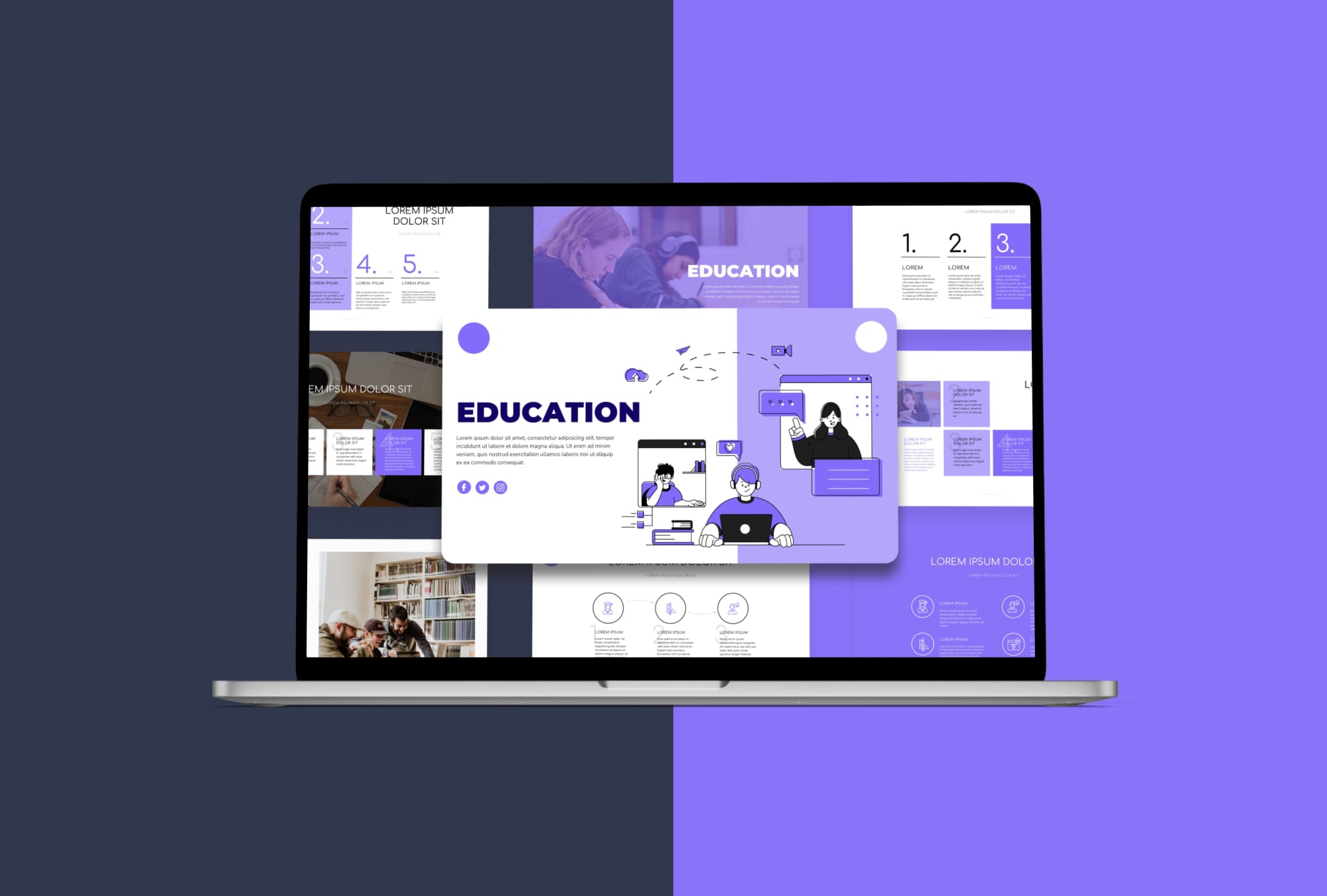 Education Presentation: 50 Slides PPTX, KEY, Google Slides - laptop.