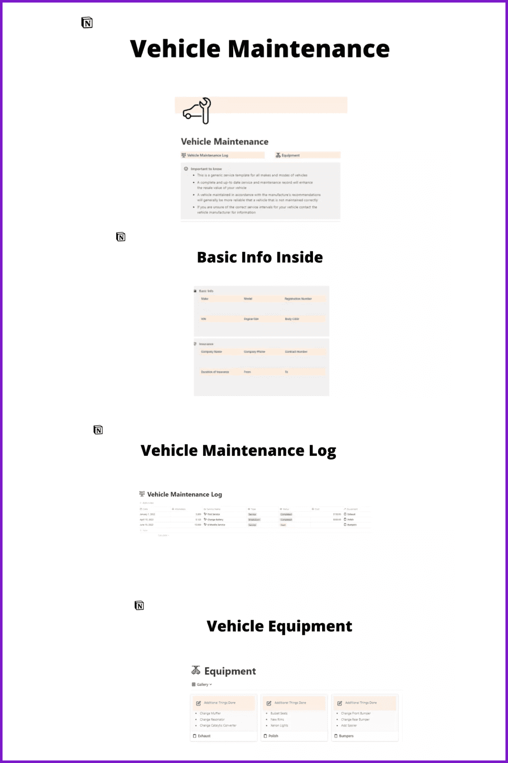 Vehicle Maintenance Notion Template.