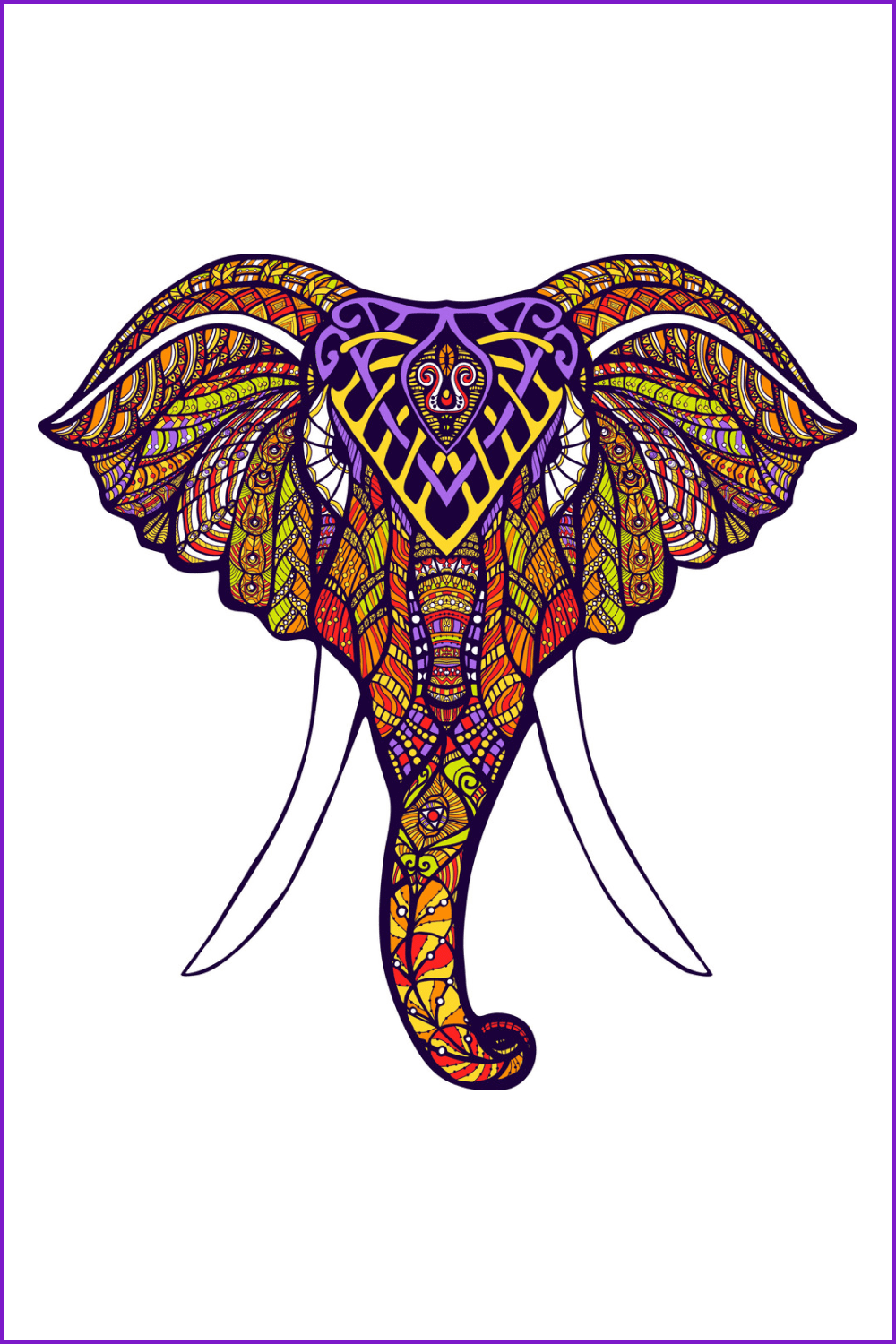 Colored elephant, which is painted with mandala elements.