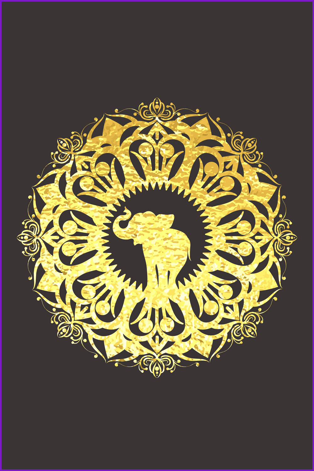 Gold elephant inside mandala.