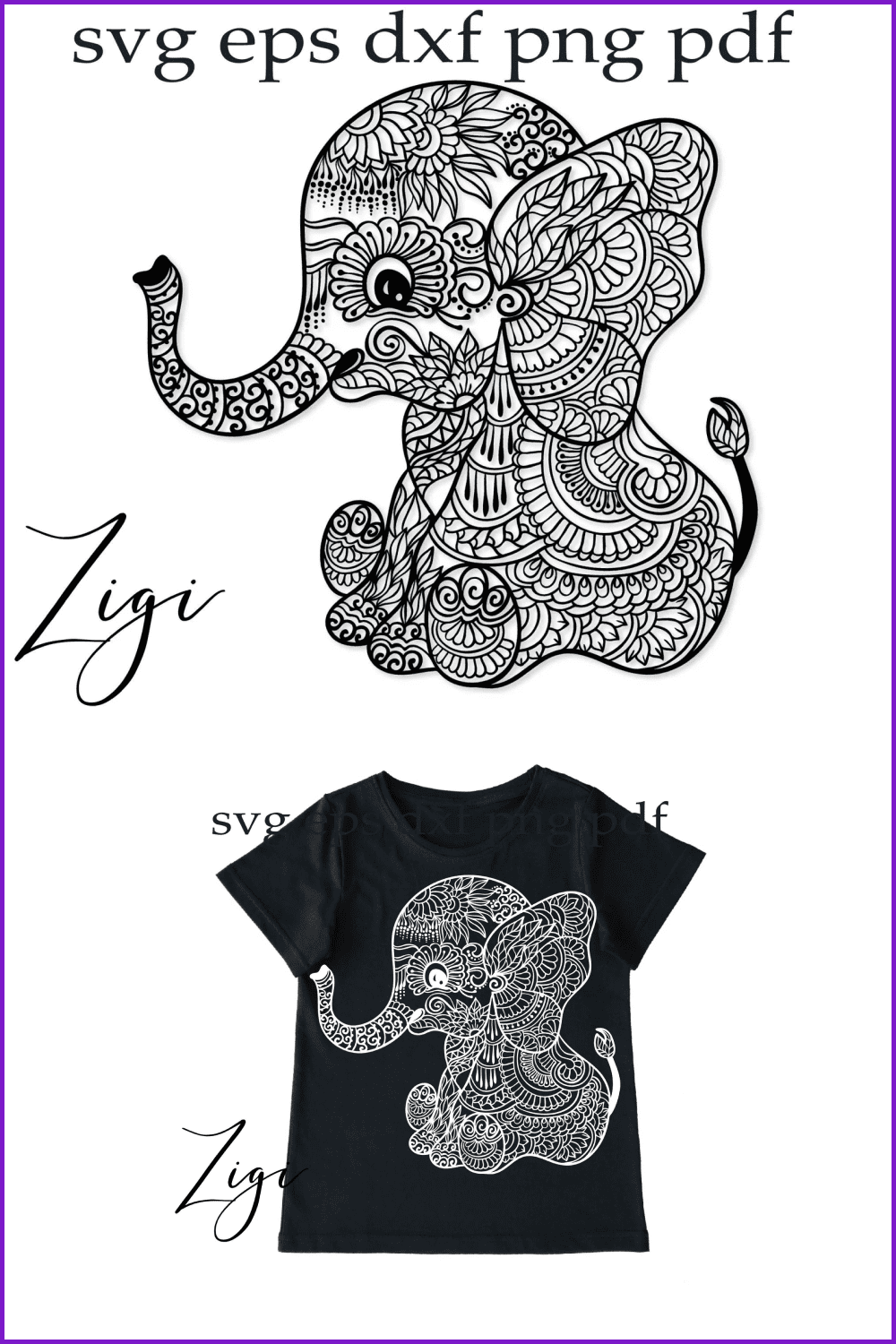 Cute elephant sketch in mandala style.