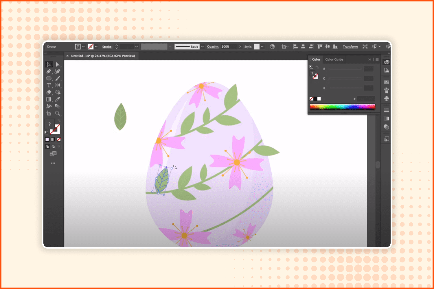 Put the leaf on the egg and make several copies of it.