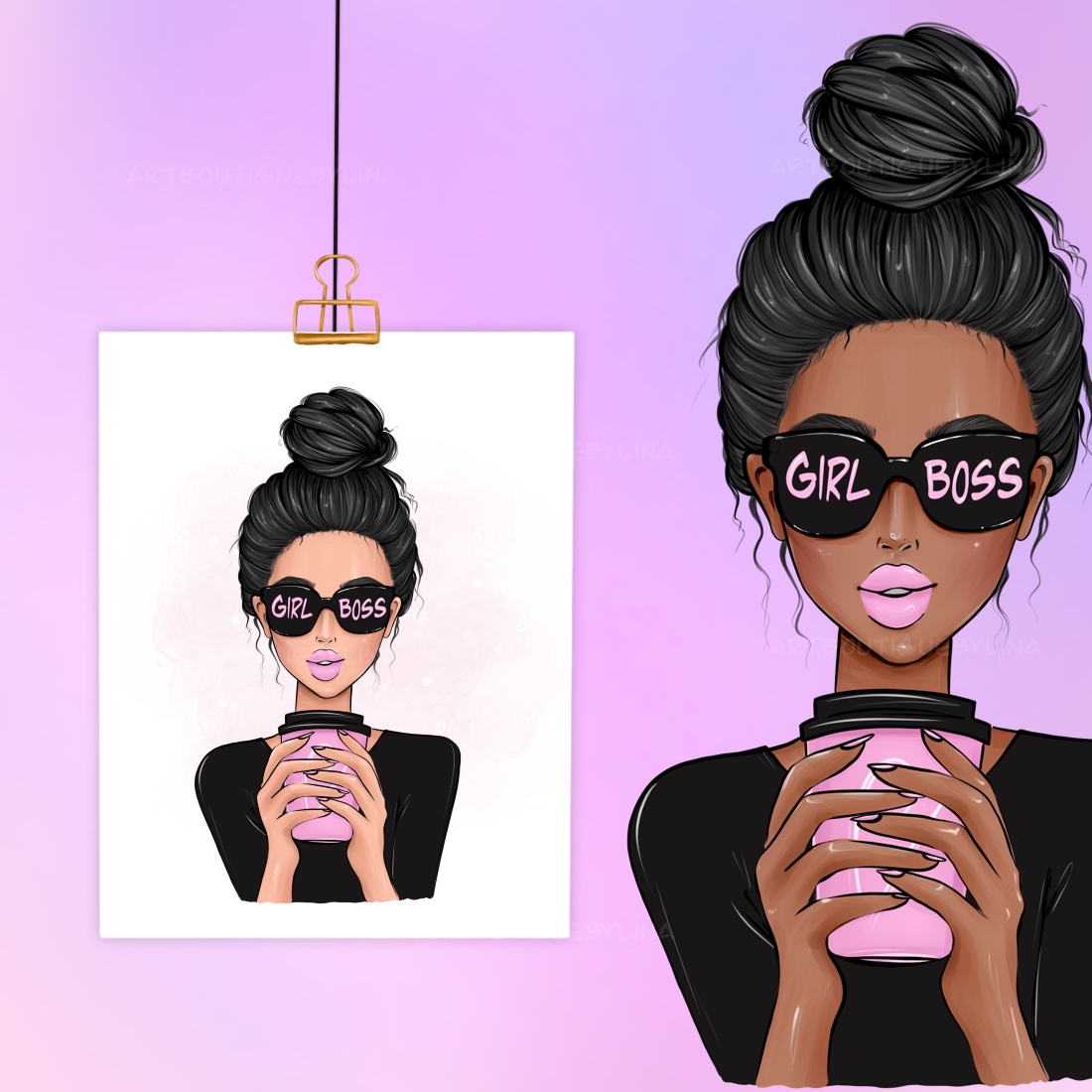 Boss Girl Life Clipart PNG, Coffee PNG, Coffee Girl on purple fone.