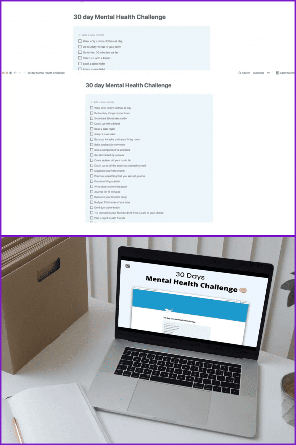 30-Day Mental Health Challenge (Notion planner templates).