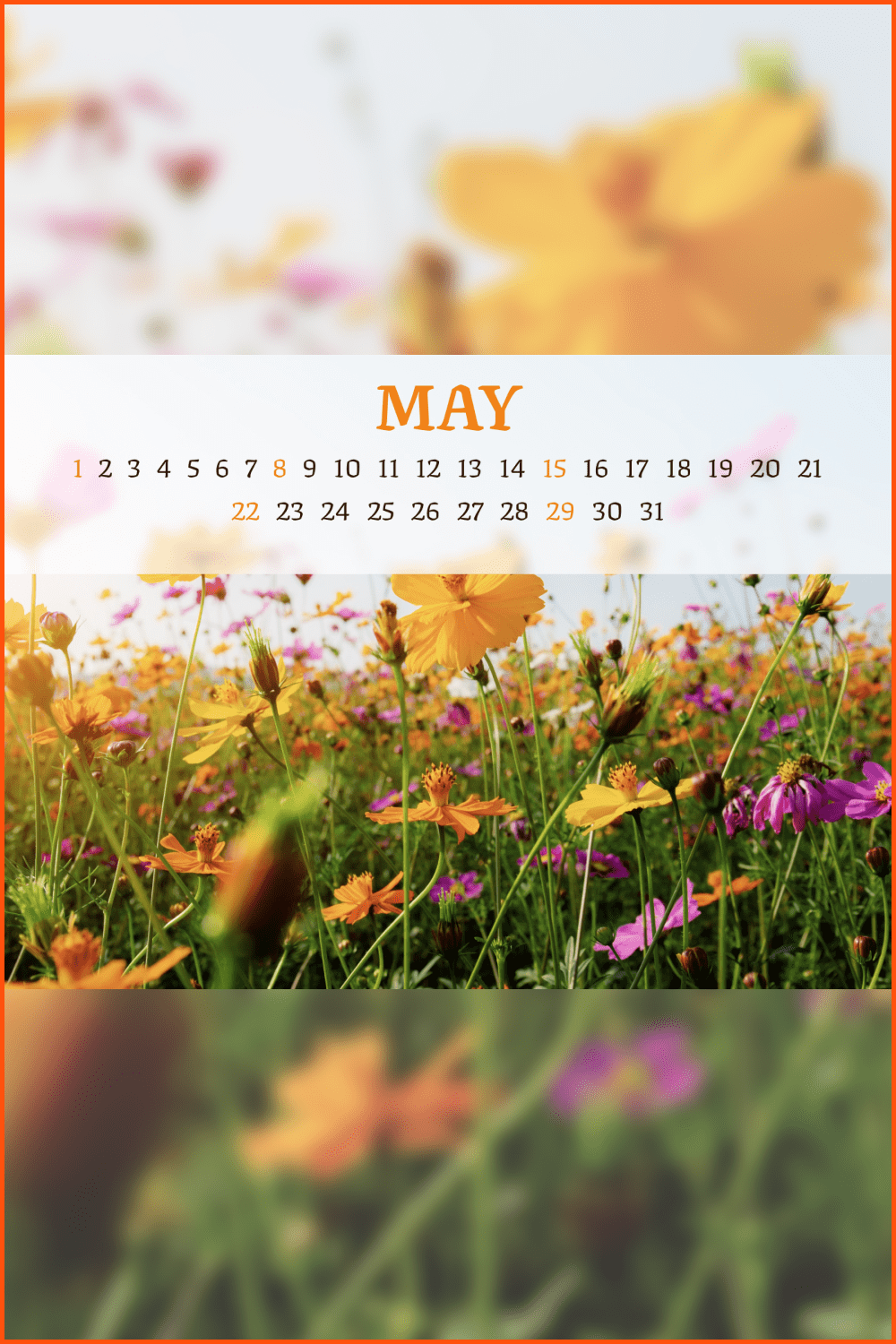 Free Wild Flowers Editable May Calendar.