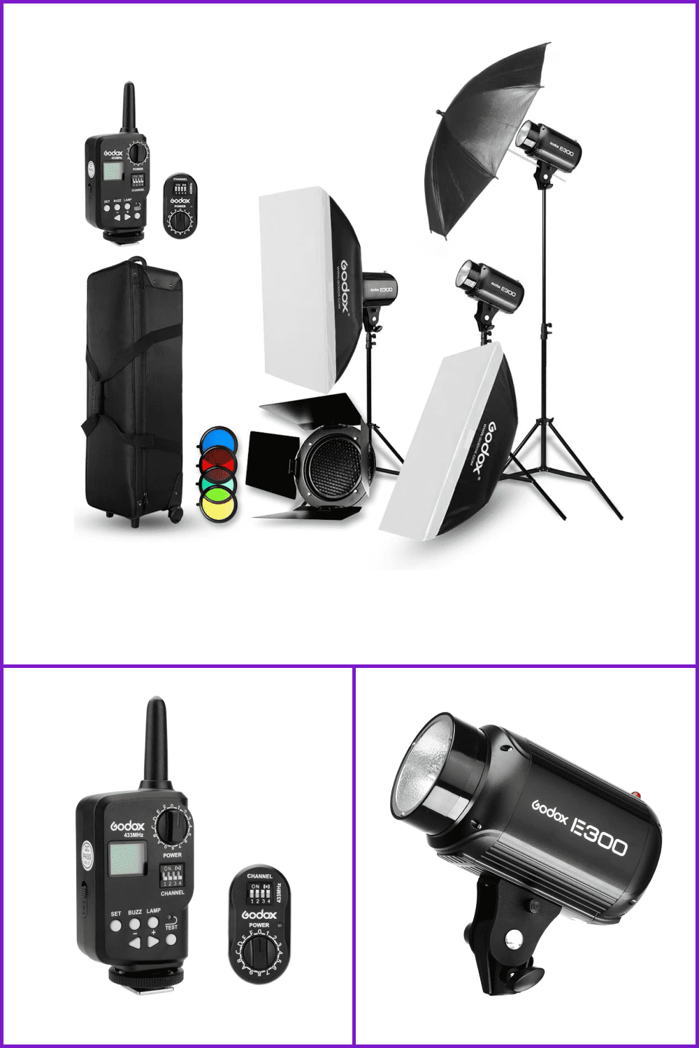 Godox E300 Strobe Studio Flash Light Kit 900W.