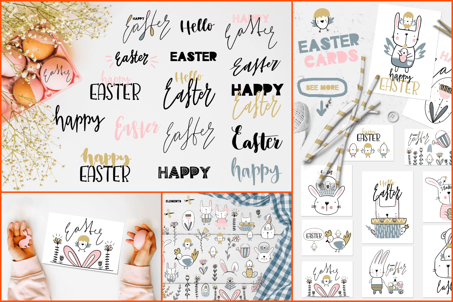 Collage with funny and cute easter images.