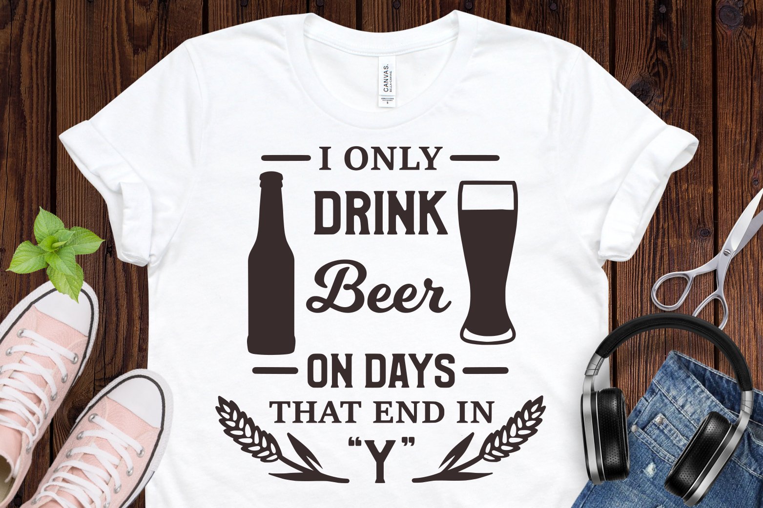 Classic white t-shirt with phrase about beer.