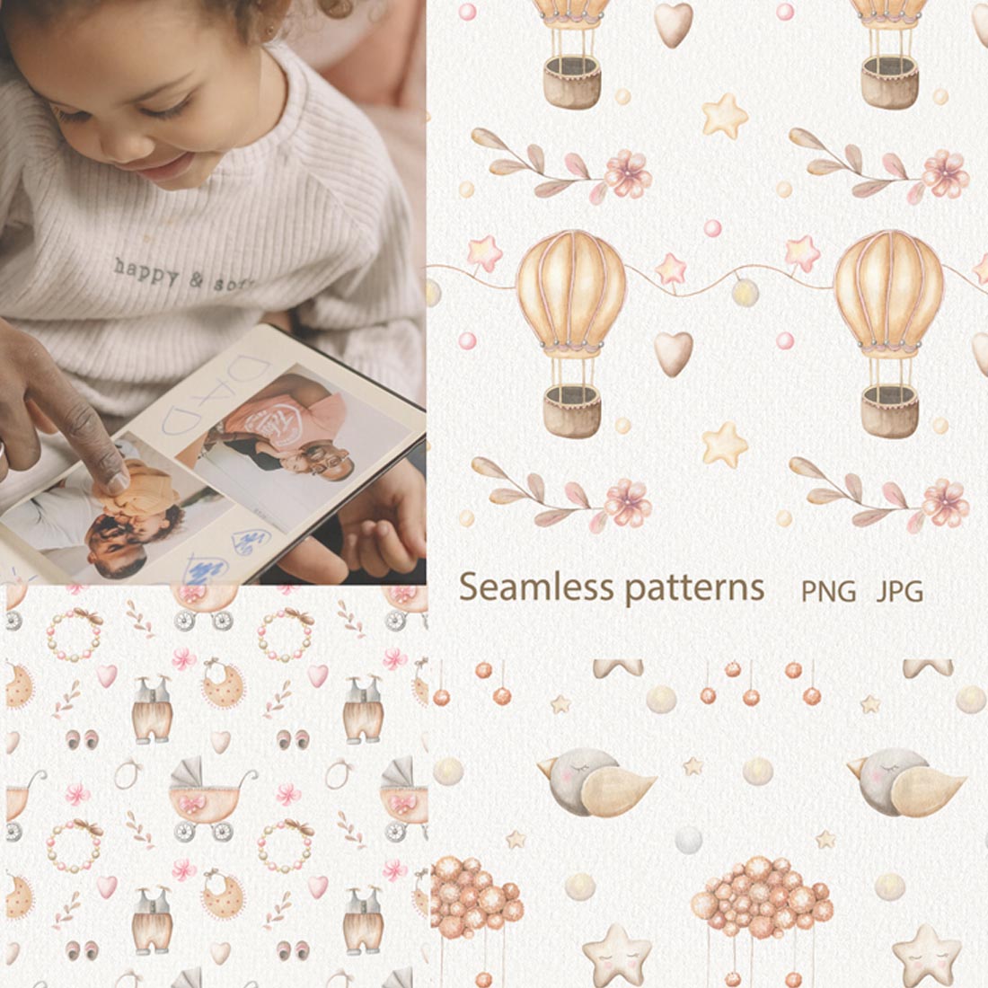 Baby Watercolor Clip Arts patterns.