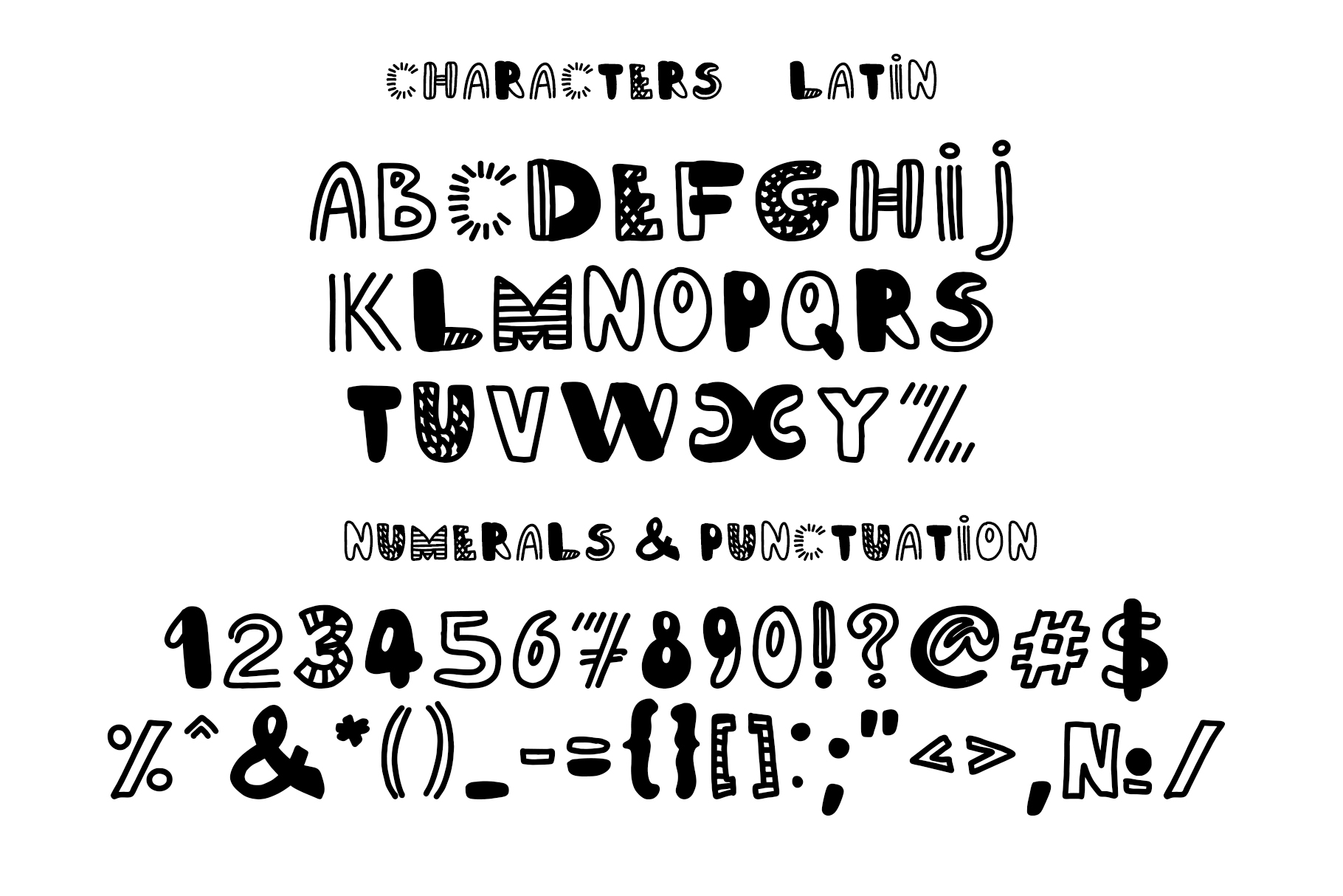 Latin alphabet in classic version with numerals & punctuation.