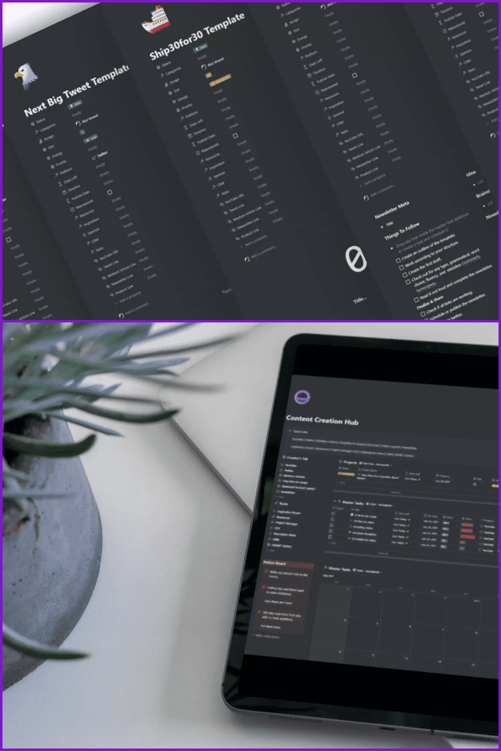 Content Creation Hub (Notion dashboard templates).