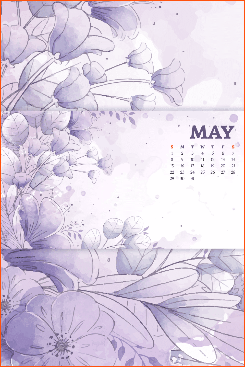 Free Purple Fully Editable May Calendar.