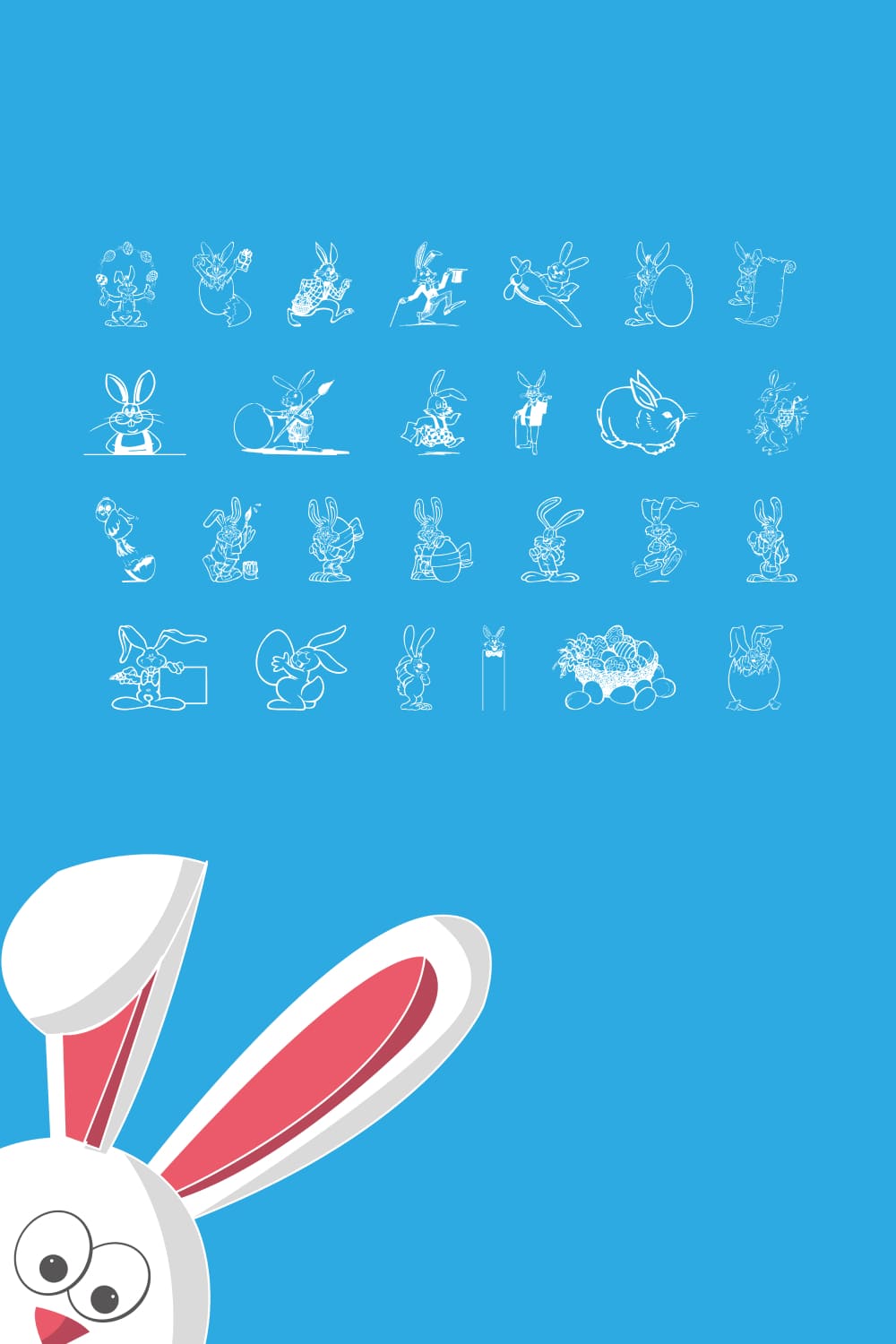 Scetches of bunny on blue background.