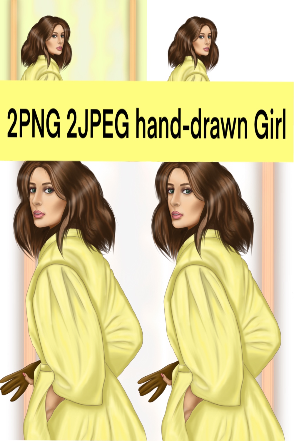 Hand-drawn Romantic Girl in Yellow pinterest preview.