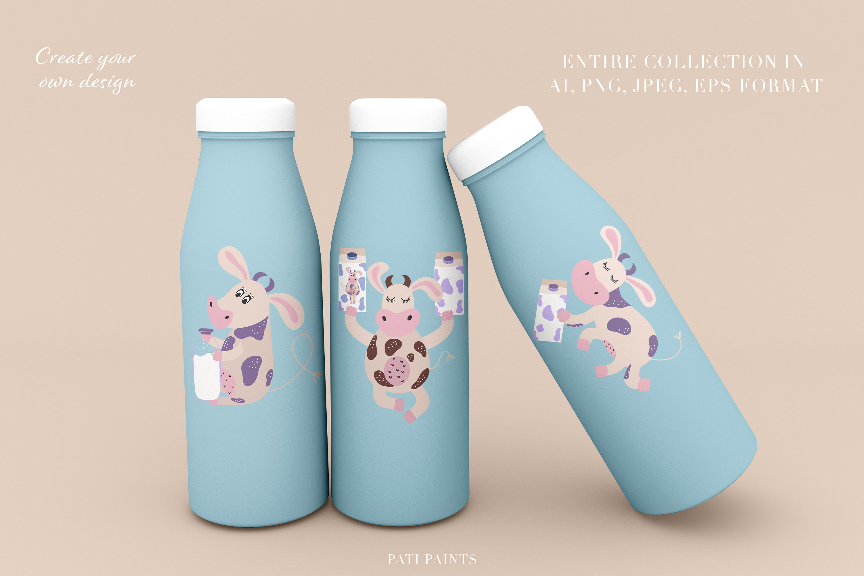 Milky Cows Cute Illustrations bottle.