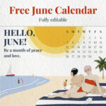 Free Vintage June Editable Calendar.
