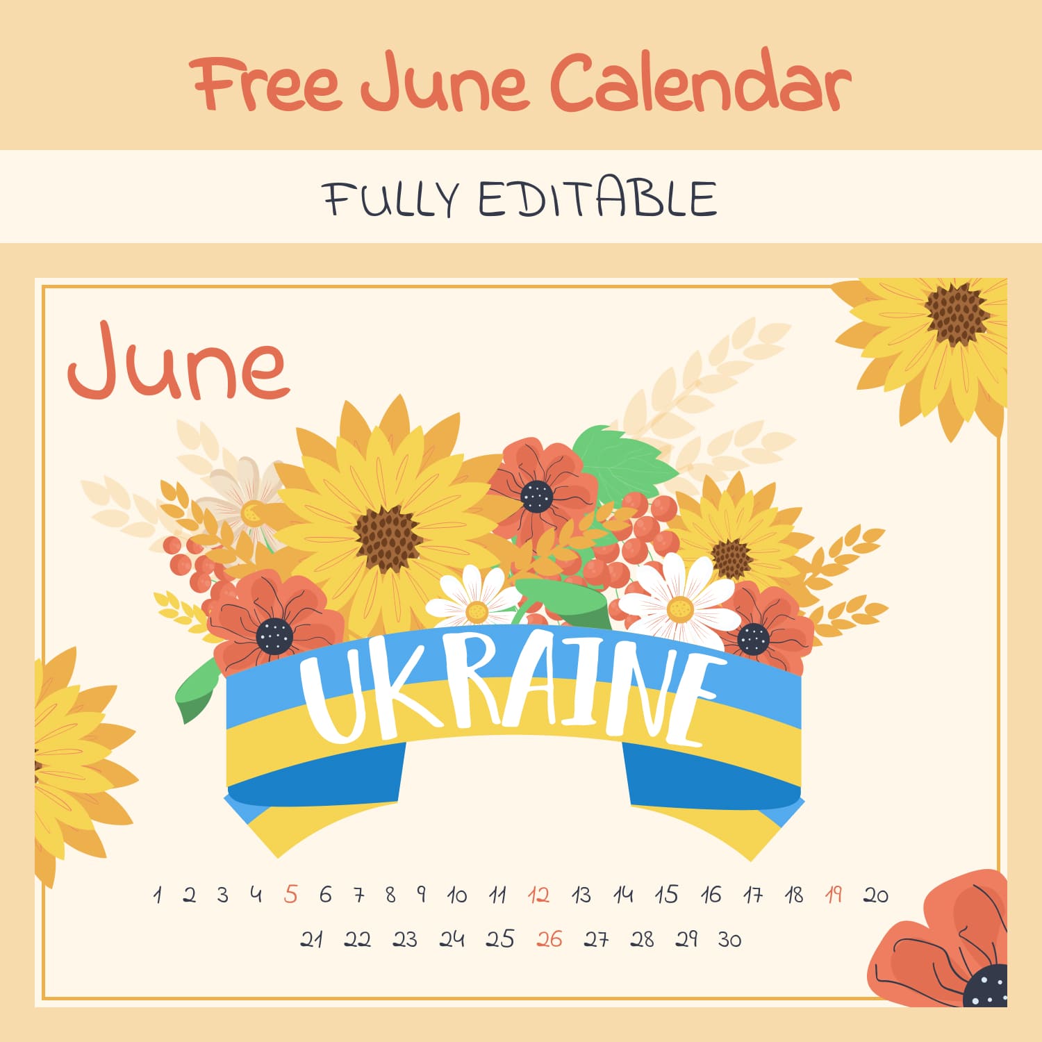Ukraine Free June Calendar.