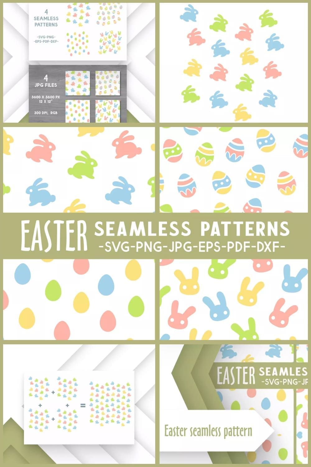 Easter Seamless Pattern SVG Easter SVG Egg SVG Bunny SVG.