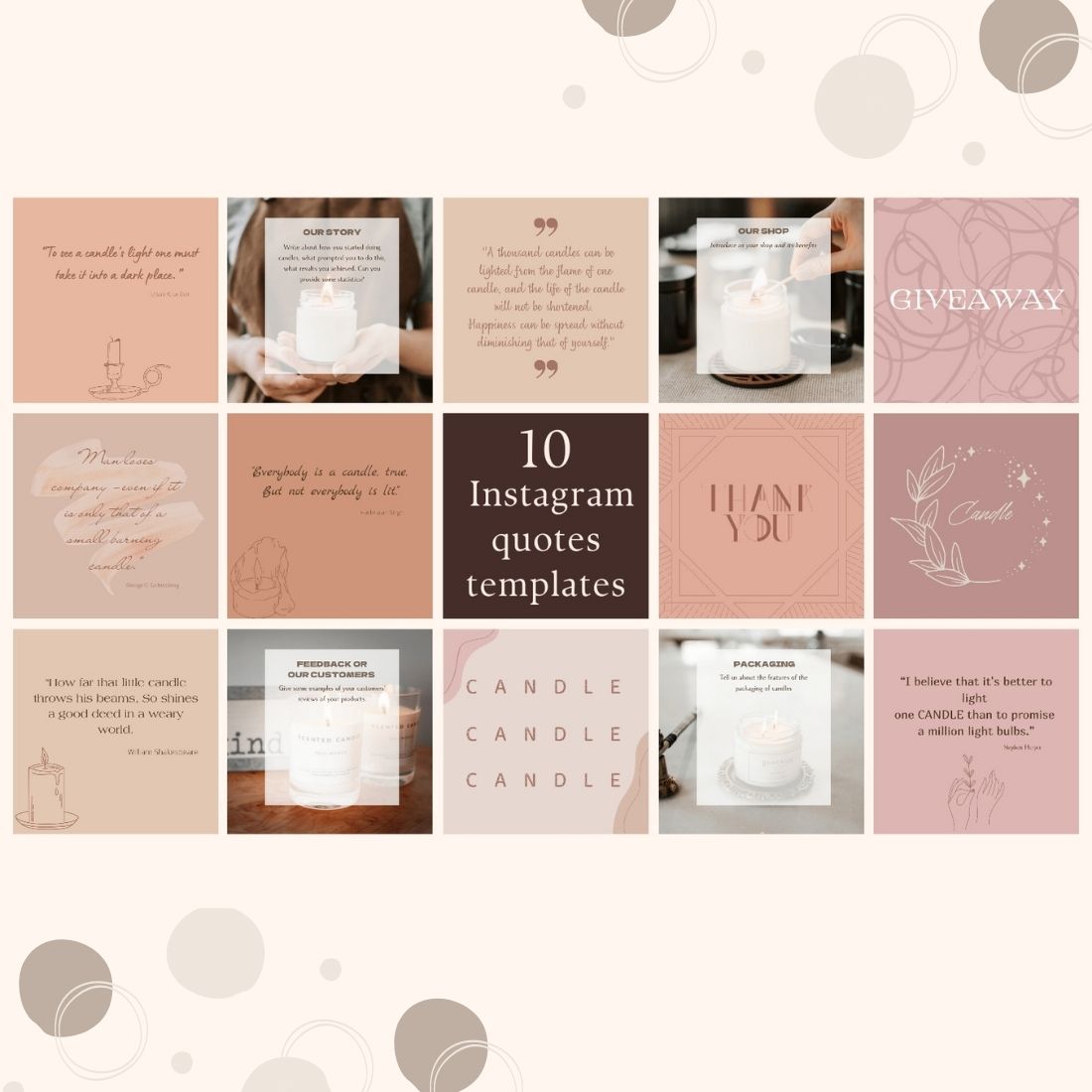 20 Candle business Instagram post templates previews.