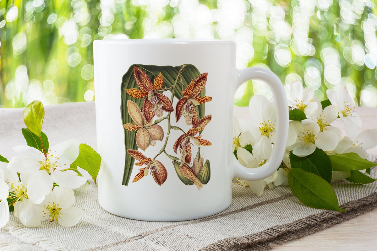 Themed cup with beautiful vintage flowers composition.