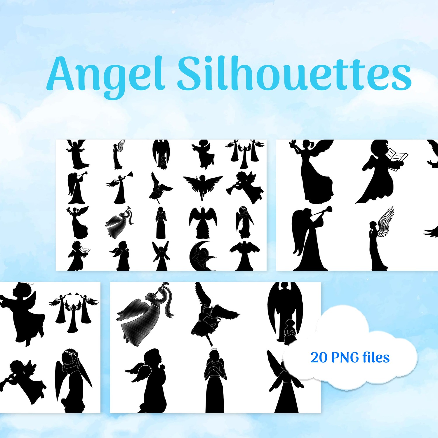 Angel Silhouettes AI EPS PNG cover image.