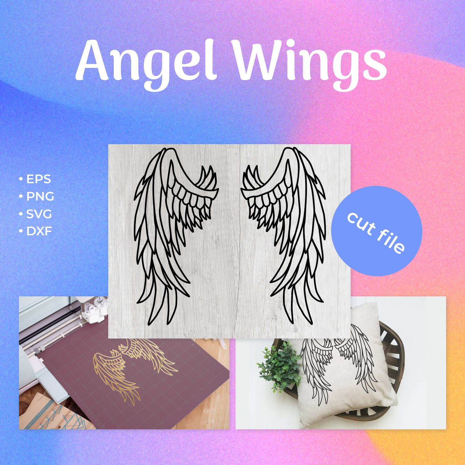 Angel Wings SVG, Angel Wings cricut file, silhouette file main cover.